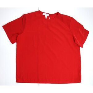 WOMEN'S RED SHORT SLEEVE SILKY TEXTURED BLOUSE - NEW EDITIONS - SIZE 16